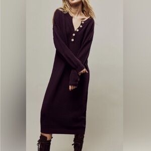 Free People Hailee Sweater Midi Dress – Plum, Size XS